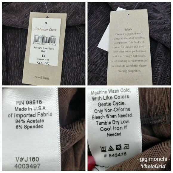 Coldwater Creek Crop Pants Slinky Crinkle Texture Travallure Brown 1X New - Picture 11 of 12